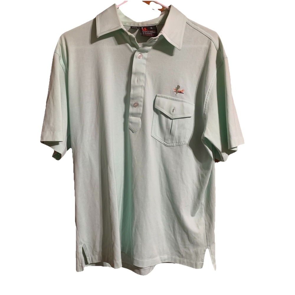 Vintage 80s Cotton Where It Counts Robert Bruce Light GRN Preppy Polo Cactus XL